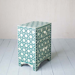 Maaya Bone Inlay Bedside table Green Floral