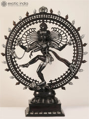 Indian Lord Nataraja Shiva Black and Silver Brass Statue