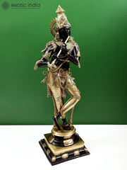 Indian Lord Krishna Playing Flute Brass Statue