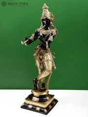 Indian Lord Krishna Playing Flute Brass Statue