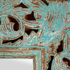 Carved Oasis Hand Carved Mango Wood Floral Carving Large Sized Mirror Frame Distressed Blue