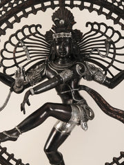 Indian Lord Nataraja Shiva Black and Silver Brass Statue