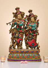 Indian Lord Radha Krishna Brass Statue With Inlay Work