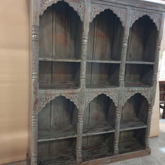 Antique Indian Floral Hand Carved Solid Wooden Bookshelf Grey 170x40x195cm