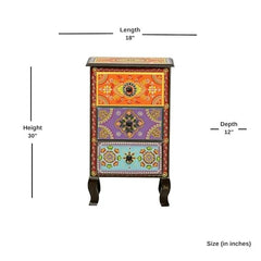 Pandora Hand Painted Indian Solid Wood 3 Drawer Bedside Table Multicolour