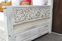 Mughal Garden Hand Carved Rustic Floral Daybed White