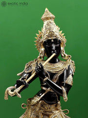 Indian Lord Krishna Playing Flute Brass Statue