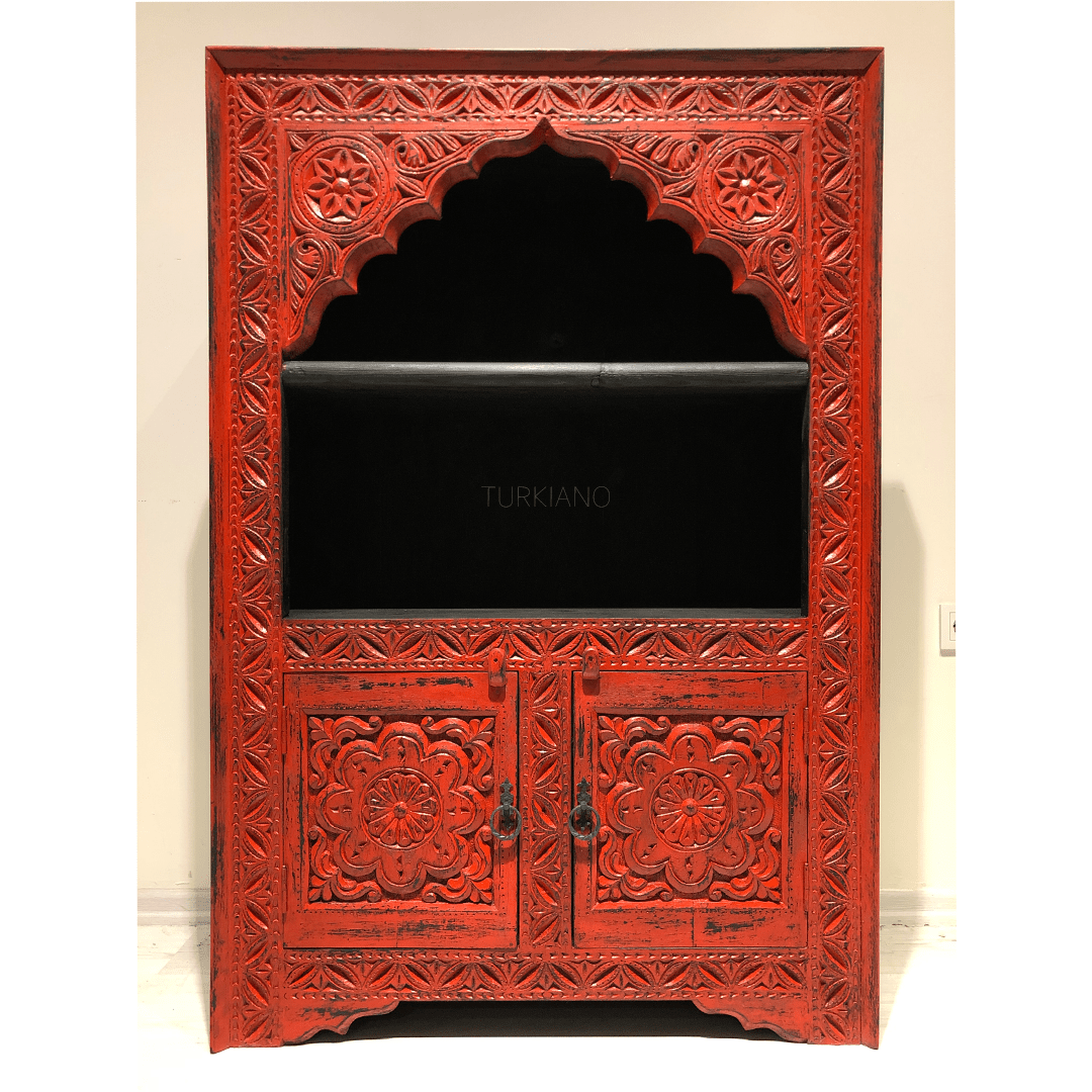 Mehrab Indian Hand Carved Solid Wood Bookshelf B30