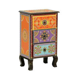 Pandora Hand Painted Indian Solid Wood 3 Drawer Bedside Table Multicolour