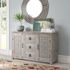 Indian Handmade Solid Wood Carved Sideboard