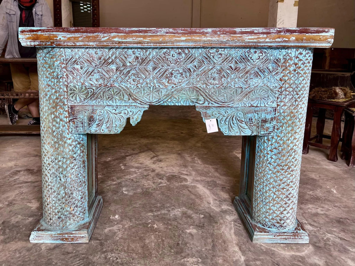 Antique Indian Hand Carved Solid Wood Console Hall Table
