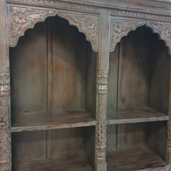 Antique Indian Floral Hand Carved Solid Wooden Bookshelf Grey 170x40x195cm