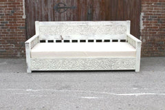 Mughal Garden Hand Carved Rustic Floral Daybed White