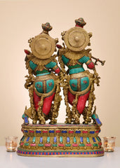 Indian Lord Radha Krishna Brass Statue With Inlay Work