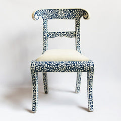 Maaya Bone Inlay Seating Chair White Blue Floral Pattern