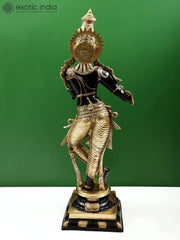 Indian Lord Krishna Playing Flute Brass Statue