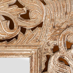 Carved Oasis Hand Carved Mango Wood Floral Carving Large Sized Mirror Frame Beige Color