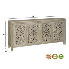 Indian Hand Carved 4 Door Solid Wood Sideboard