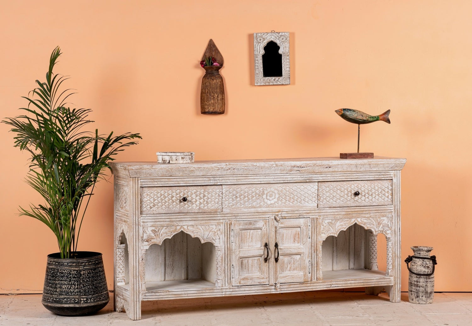 Kalah Hand Carved Solid Wooden Sideboard Buffet 80x160x40cm KLA0152  -  