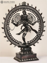 Indian Lord Nataraja Shiva Black and Silver Brass Statue