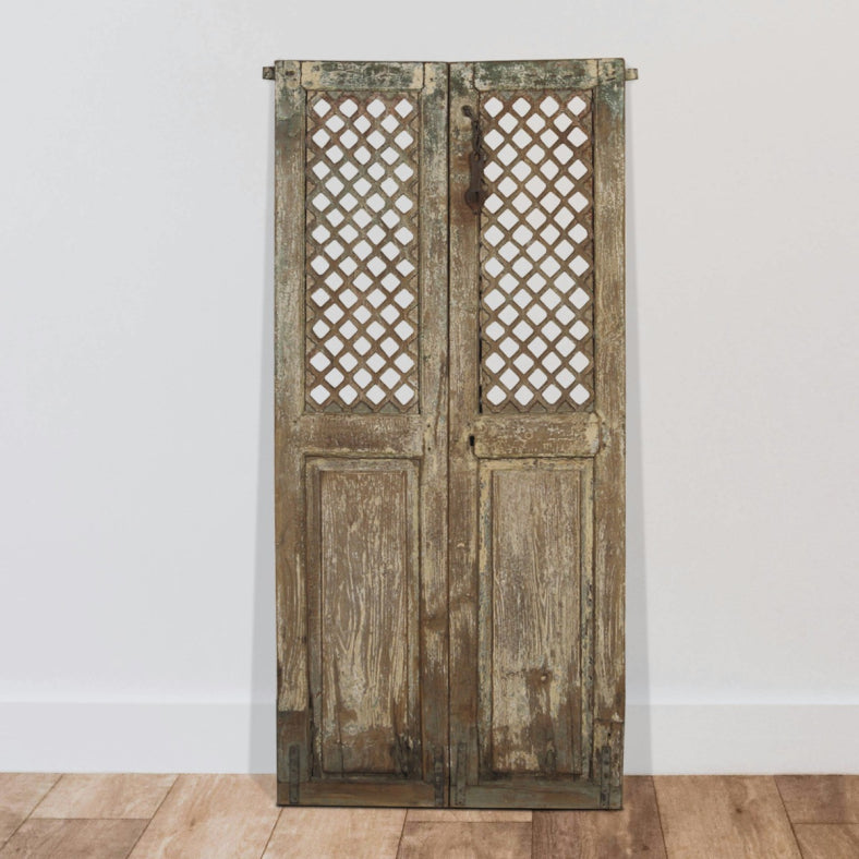 Indian Vintage Antique Hand Carved Reclaimed Wood Jali Door Panel 91