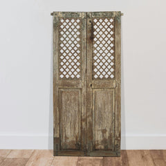 Indian Vintage Antique Hand Carved Reclaimed Wood Jali Door Panel 91