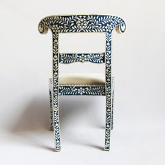 Maaya Bone Inlay Seating Chair White Blue Floral Pattern