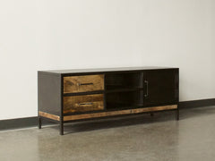 Angle Industrial Metal and Solid Wood TV Cabinet Entertainment Unit 145cm