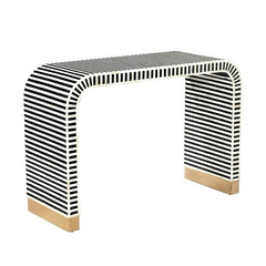 Maaya Bone inlay Black White Striped Console Hall Table