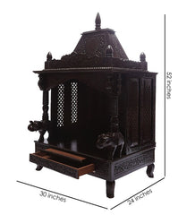 Medium Sized Handmade Sheesham Wood Home Temple In Brown