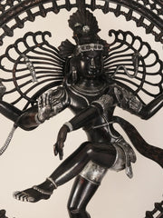 Indian Lord Nataraja Shiva Black and Silver Brass Statue