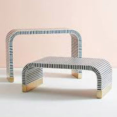 Maaya Bone inlay Black White Striped Console Hall Table