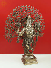 Indian Lord Krishna Playing Flute Under a Tree Brass Statue
