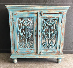 Jali Carved Solid wood Sideboard Rustic Blue