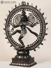 Indian Lord Nataraja Shiva Black and Silver Brass Statue