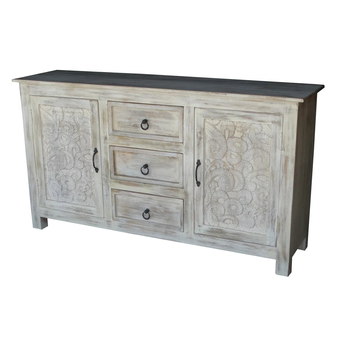 Indian Hand Carved 2 Door & 3 Drawers Solid Wood Sideboard