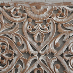 Dynasty Carved Wooden Wall Panel Bed Head Board Bedhead Whitewash A