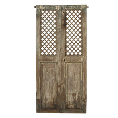 Indian Vintage Antique Hand Carved Reclaimed Wood Jali Door Panel 91