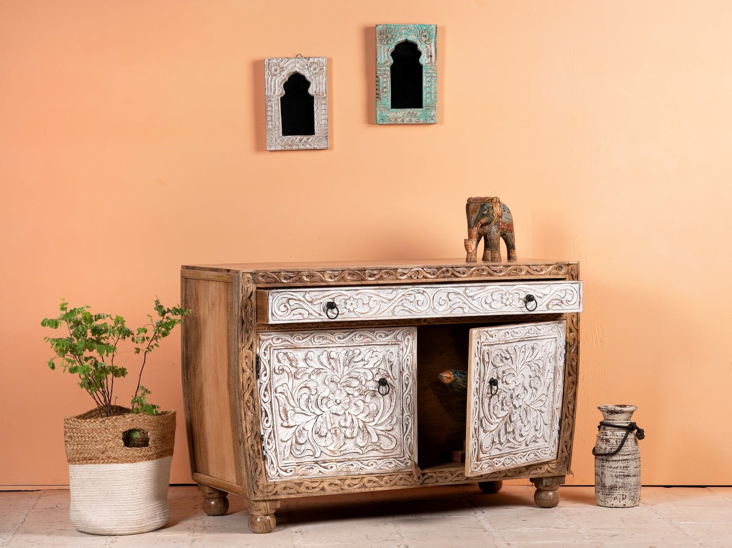 Kalah Hand Carved Solid Wooden Sideboard Buffet 76x114x40cm KLA0153  -  