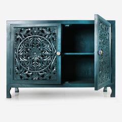 Jali Carved Solid wood 2 Door Sideboard TEAL