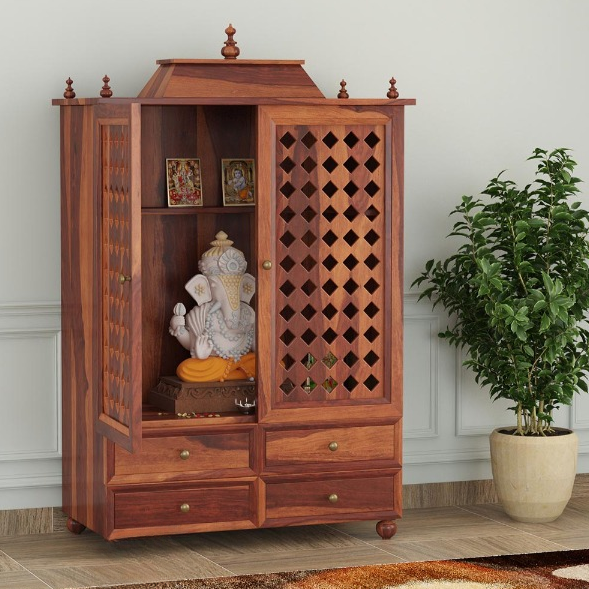 Handmade Home Decor Sheesham Wood Home Temple in Honey Finish