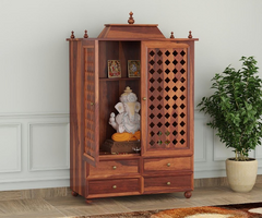 Handmade Sheesham Wood Home Temple in Honey Finish