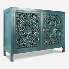 Jali Carved Solid wood 2 Door Sideboard TEAL