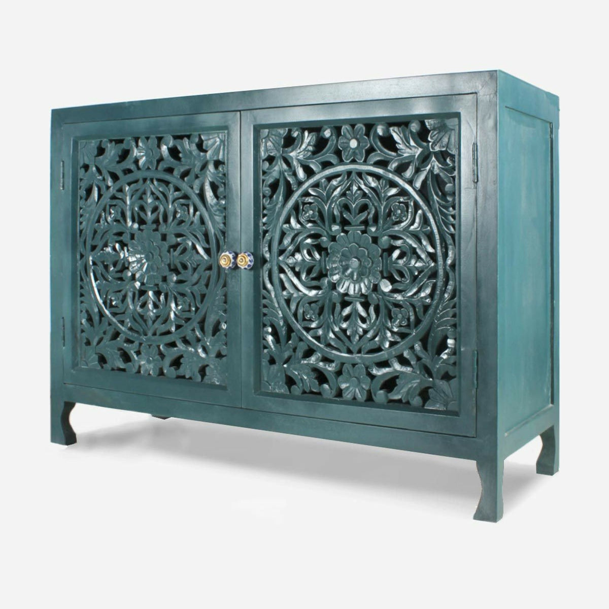 Jali Carved Solid wood 2 Door Sideboard TEAL