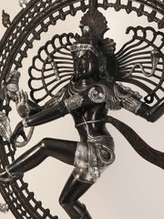 Indian Lord Nataraja Shiva Black and Silver Brass Statue