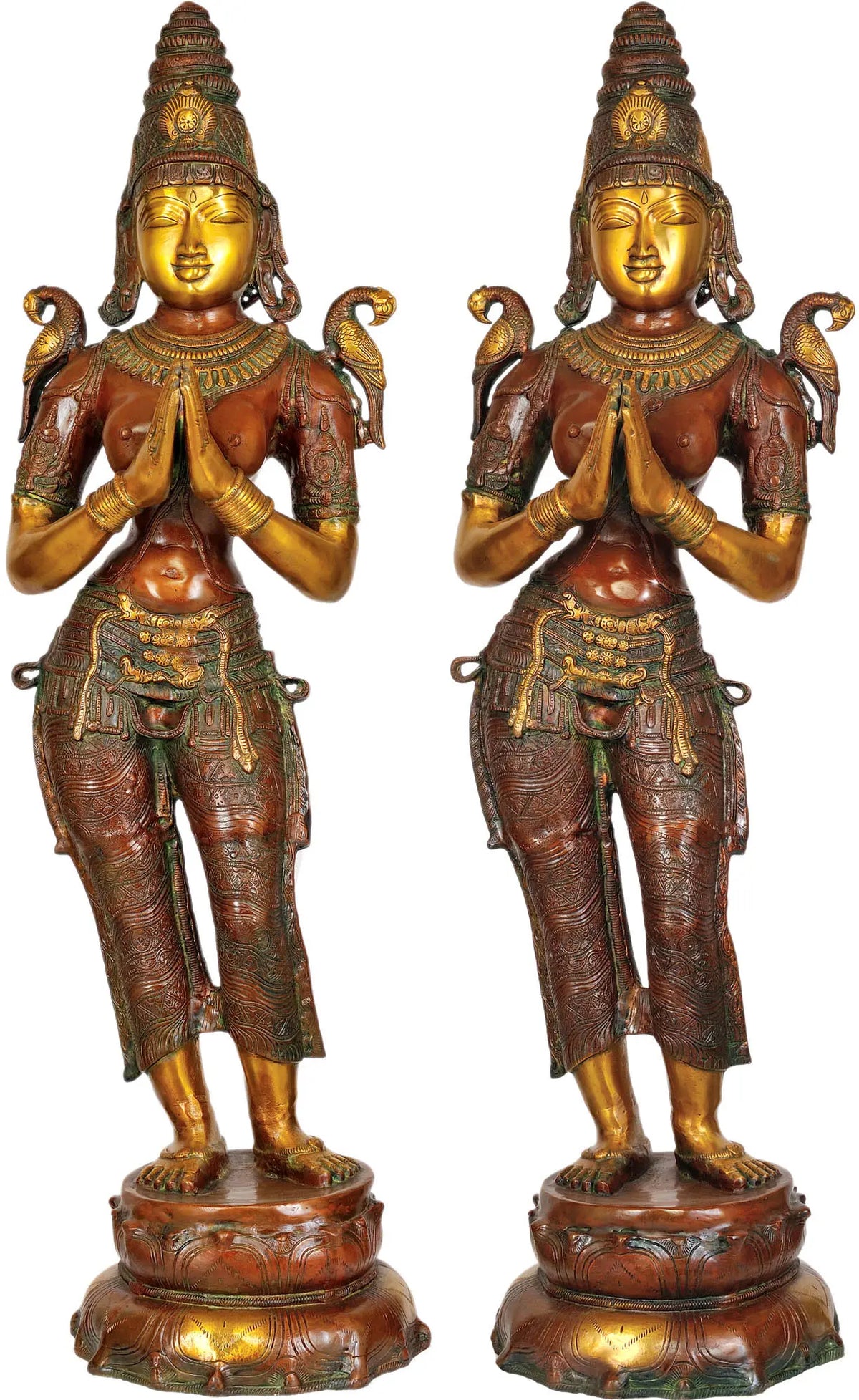 Indian Handmade Dwara-Devi Doorkeepers Pair In Brass Statue