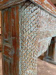 Antique Indian Hand Carved Solid Wood Console Hall Table