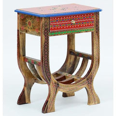 Pandora Hand Painted Indian Solid Wood Bedside Table Red