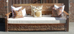 Mughal Garden Hand Carved Rustic Floral Daybed Limewash