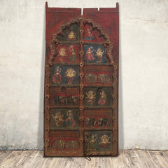Indian Vintage Antique Hand Painted Reclaimed Wood Door Panel 92